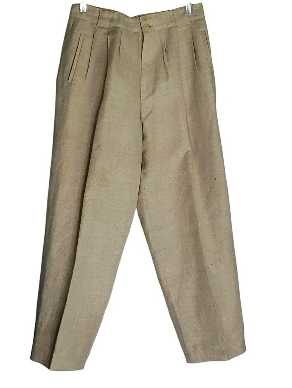 Vintage Giorgio Sant Angelo Linen Pleated Trouser Ankle Pants Khaki 14 Classic